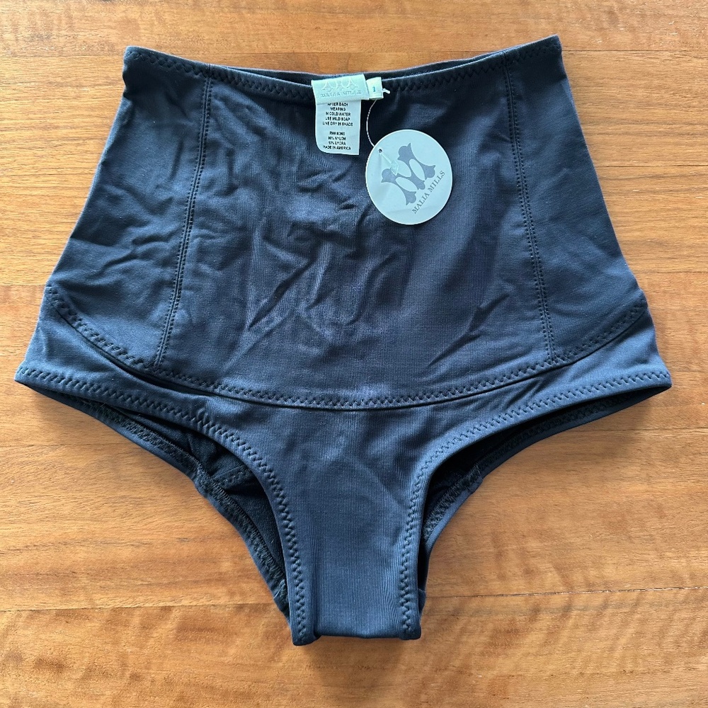 NWT *Luxe* Malia Mills High Waist Swim Bikini Bottom - Black Size 1